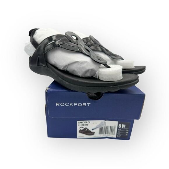 NWT Rockport Womens Ramona T Strap Sandals Black Size 8W - Picture 1 of 13